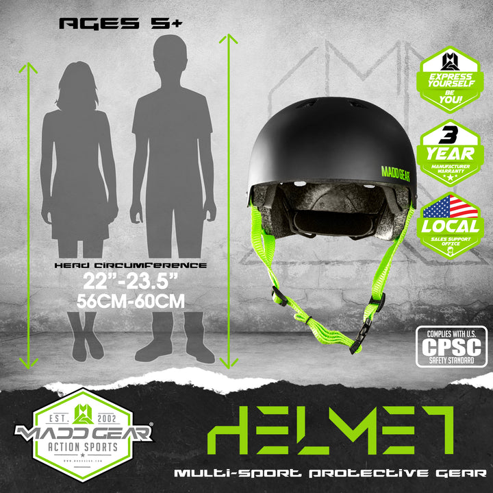 CERTIFIED EPS HELMET - Black Green M/L – Madd Gear Canada
