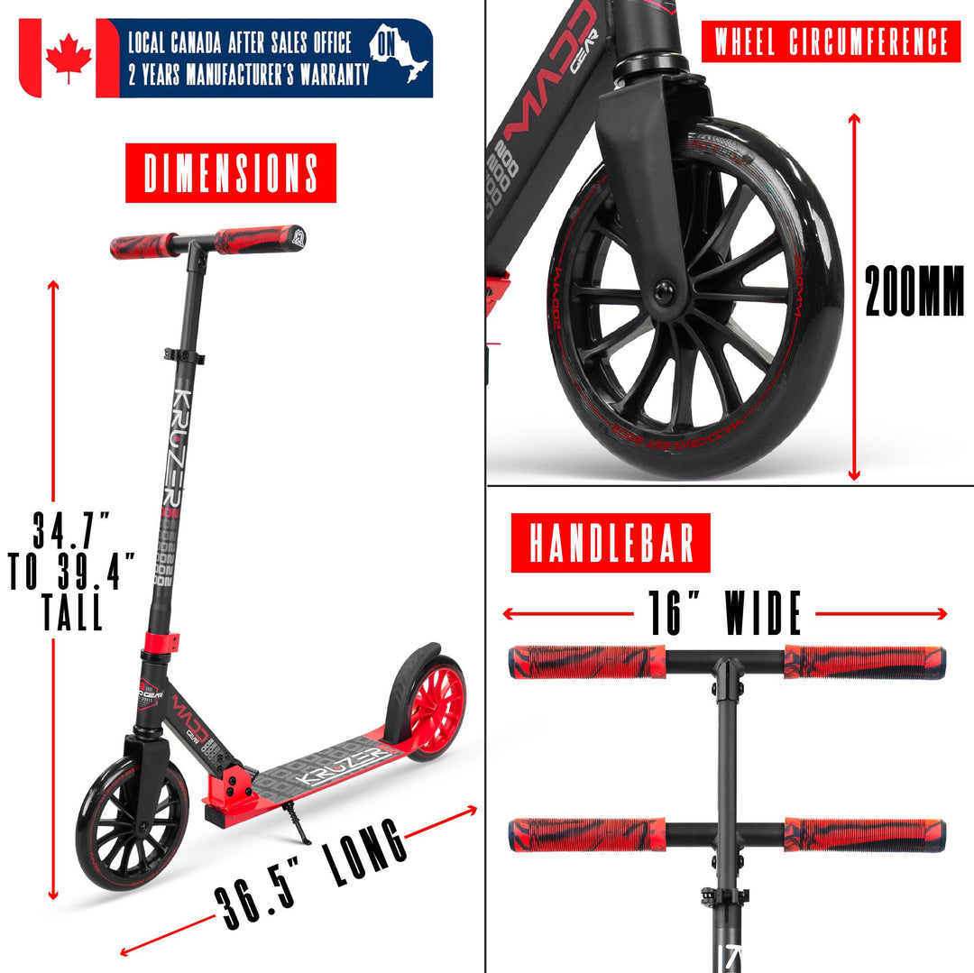Madd Gear Kruzer 200 Folding Commuter Scooter - Red – Madd Gear Canada
