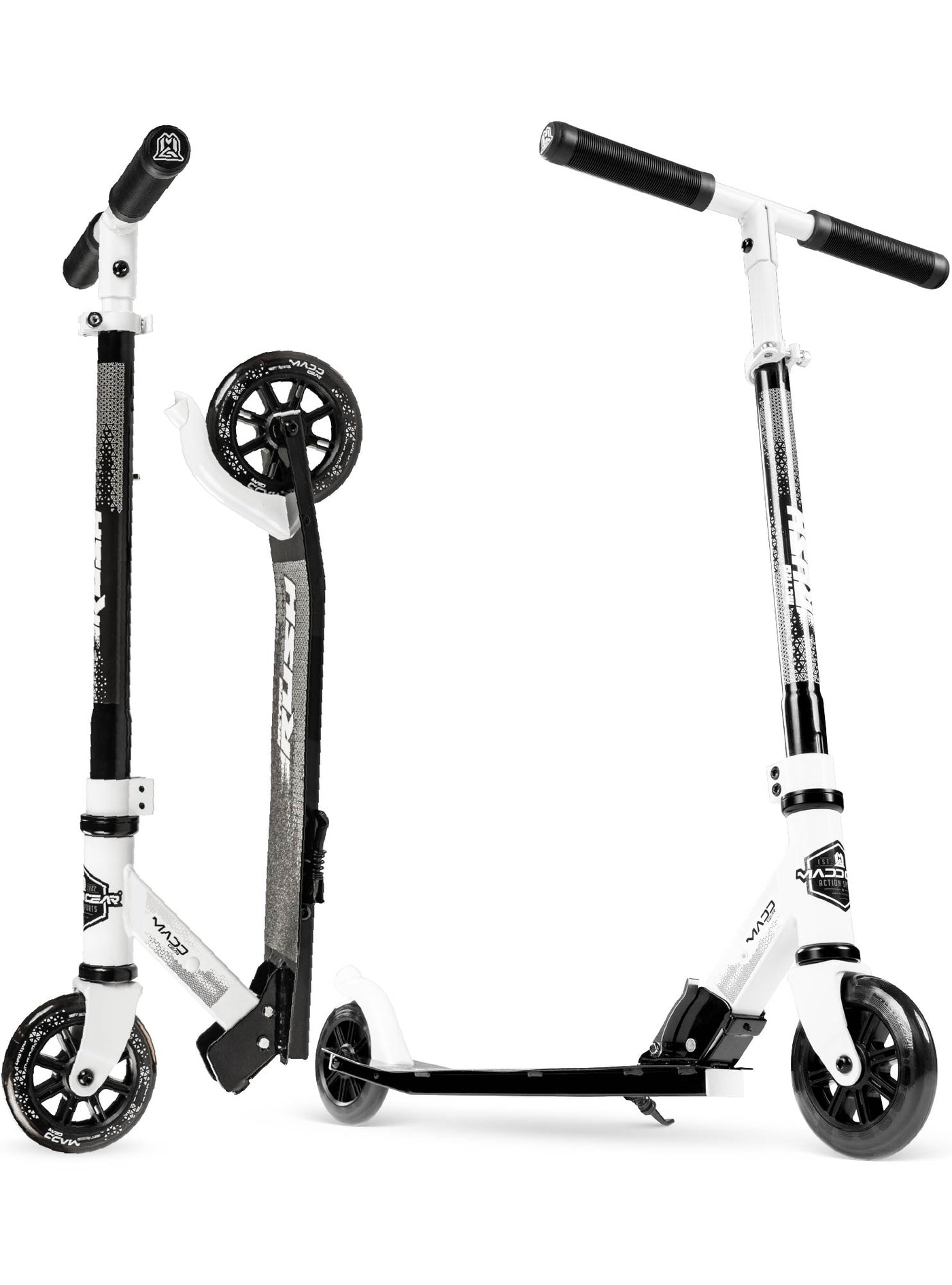 madd gear kids folding scooter metro rush 125 childrens portable lightweight adjustable collapsible fold-up black white