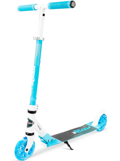 madd gear kids folding scooter metro rush 125 childrens portable lightweight adjustable collapsible fold-up blue white