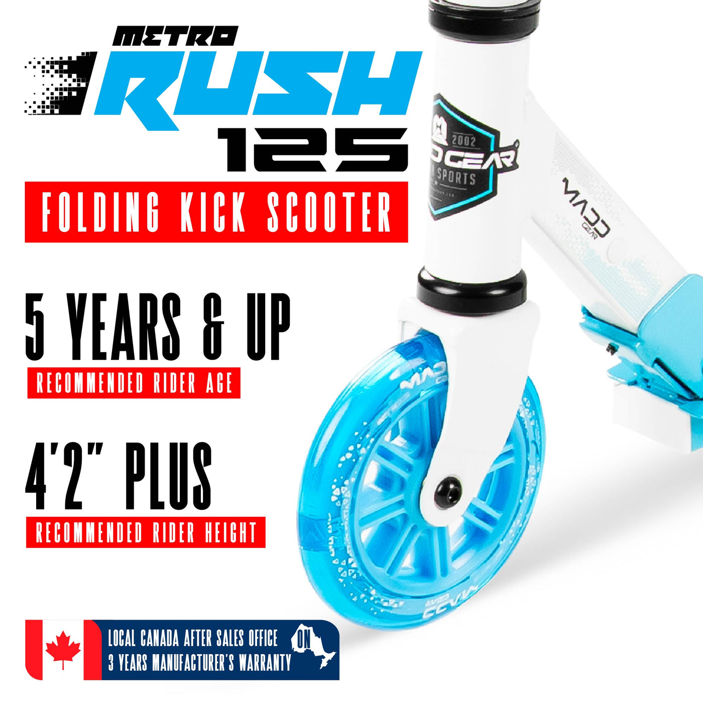 Madd Gear Rush 125 Folding Commuter Scooter Kids White Blue