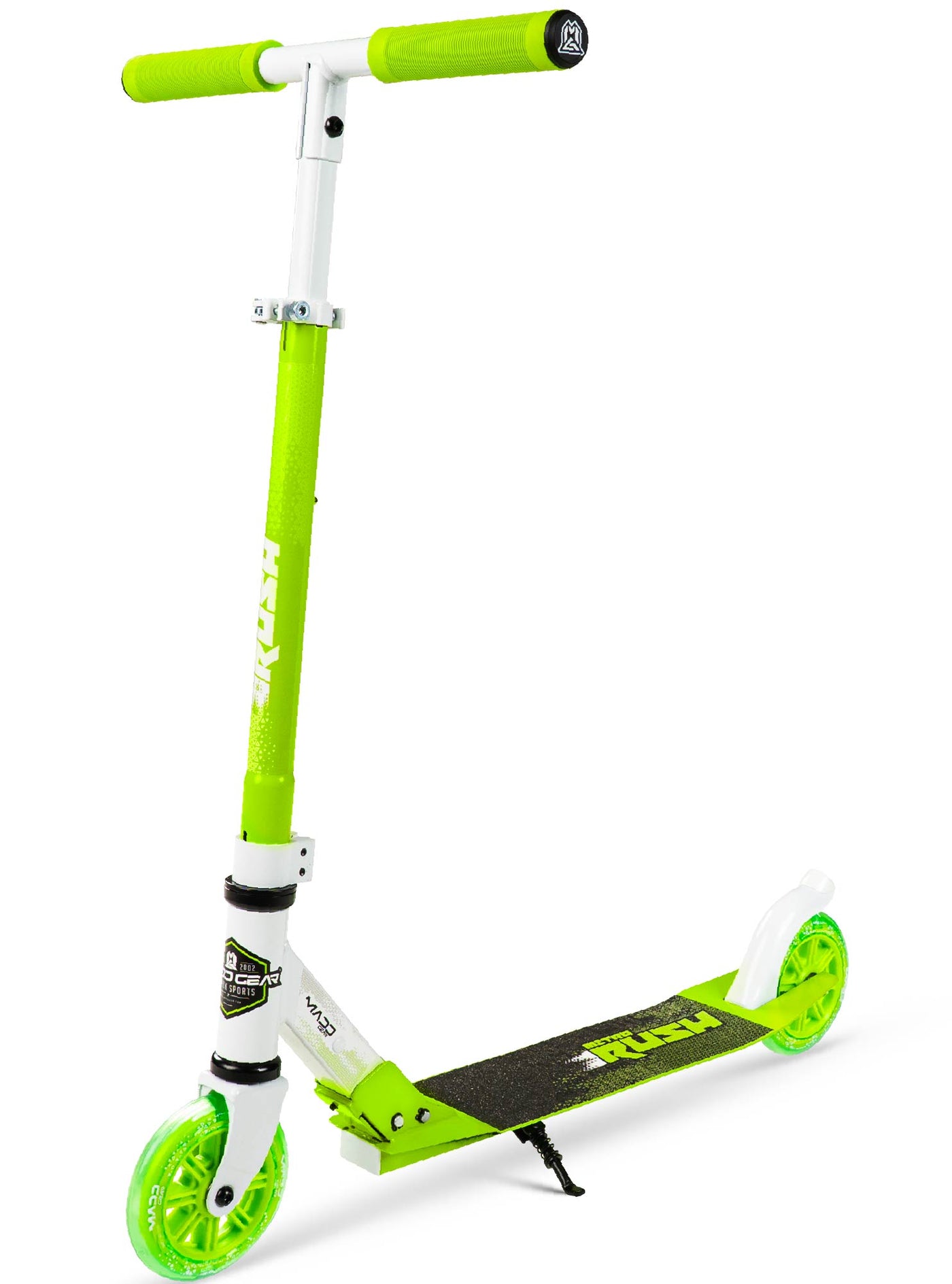 madd gear kids folding scooter metro rush 125 childrens portable lightweight adjustable collapsible fold-up green white