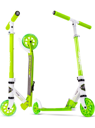 madd gear kids folding scooter metro rush 125 childrens portable lightweight adjustable collapsible fold-up green white