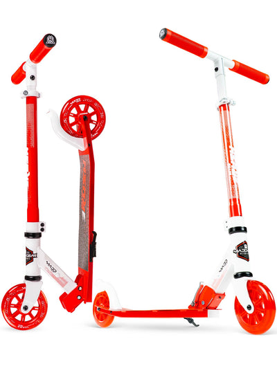 madd gear kids folding scooter metro rush 125 childrens portable lightweight adjustable collapsible fold-up red white