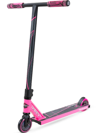 A pink and black Madd Gear MG1 Pro Stunt Scooter designed for kids, featuring a lightweight durable construction and smooth wheels.