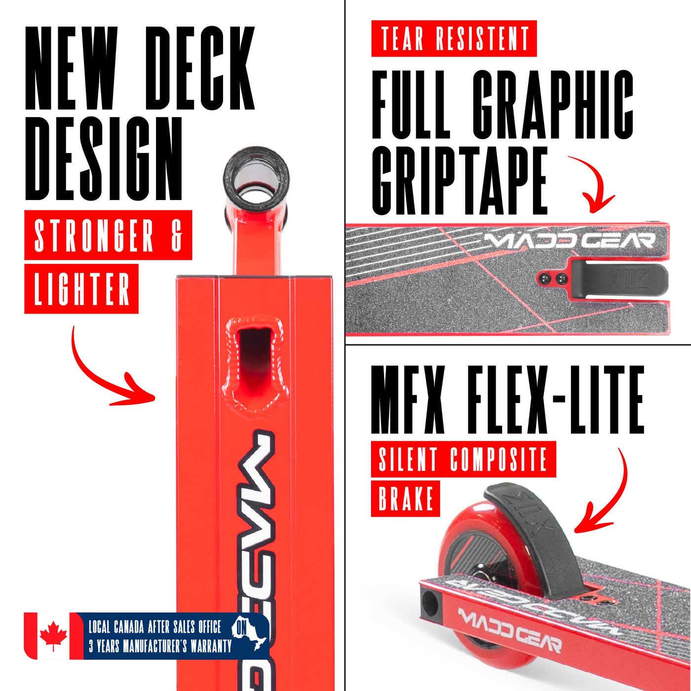 MG1 Raven Pro Scooter - Red Black, featuring a sleek design with a durable aluminum deck and sturdy steel handlebars, ideal for skatepark stunt riding.