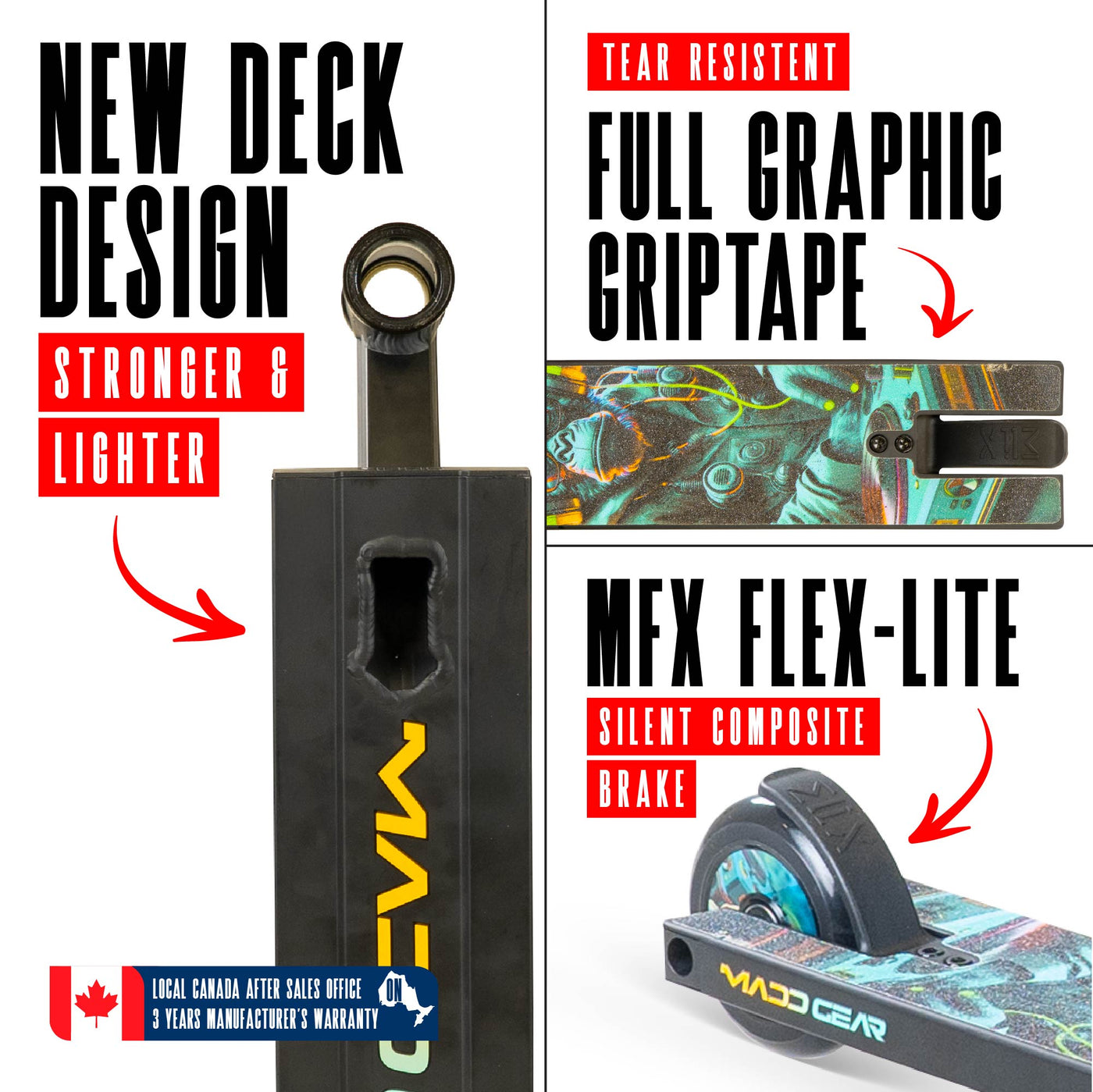 MG2 Obsidian Pro Scooter - DJ Rilla with sturdy aluminum deck, strong steel handlebar, yellow wheels, and blue handles for skatepark stunts.