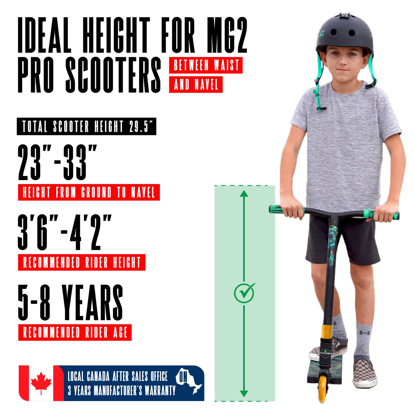 MG2 Obsidian Pro Scooter, featuring a sturdy handlebar and durable wheels, designed for skatepark tricks and smooth rides, suitable for kids 5 and up.