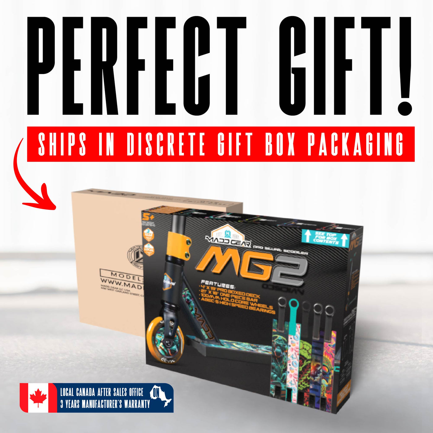 MG2 Obsidian Pro Scooter - DJ Rilla, featuring a sturdy handlebar and smooth wheels, designed for kids to perform stunts at skateparks.