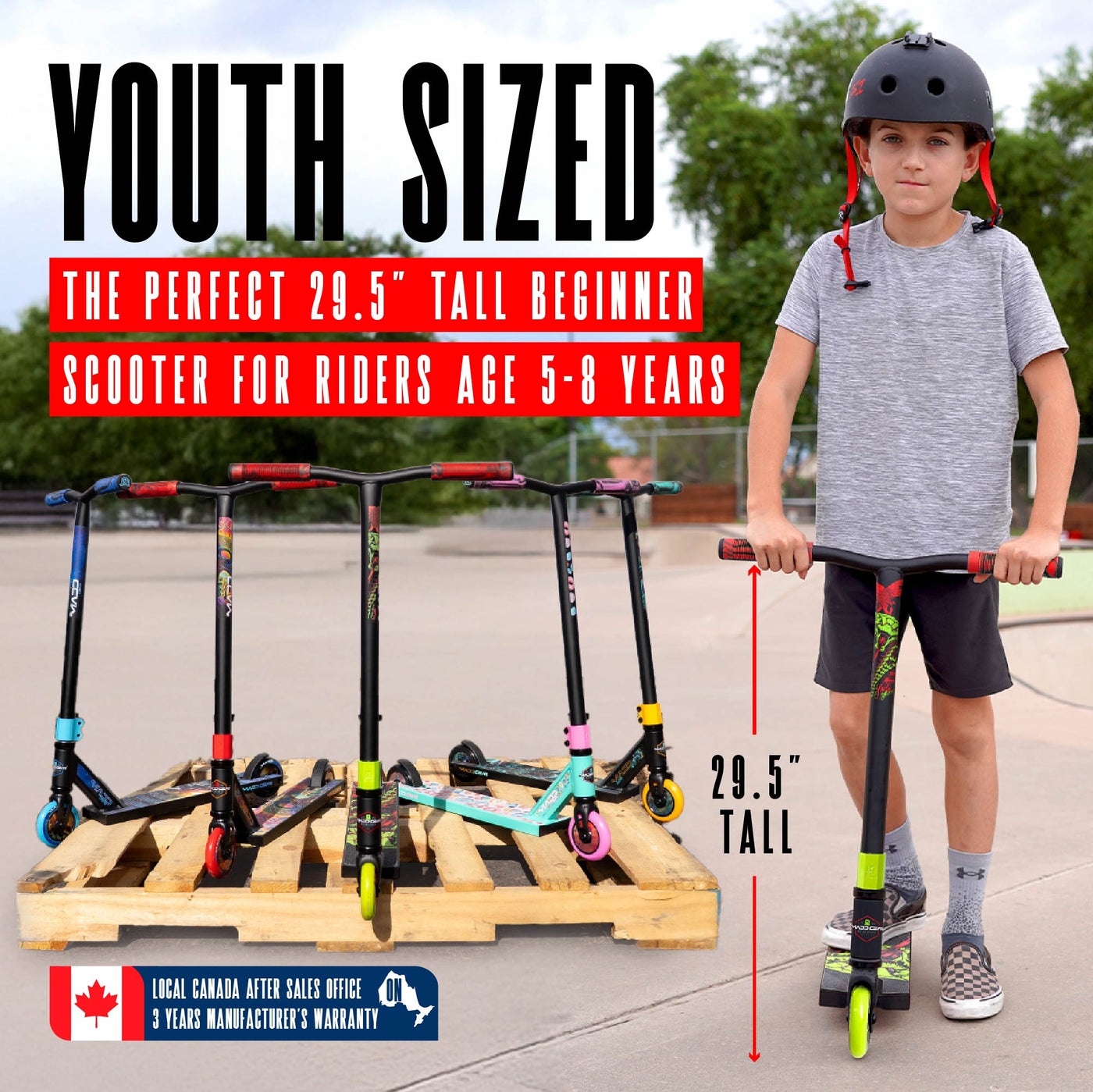 MG2 Obsidian Pro Scooter - Venom with a sturdy handlebar, smooth wheels, and durable design for skatepark stunts, suitable for ages 5 and up.