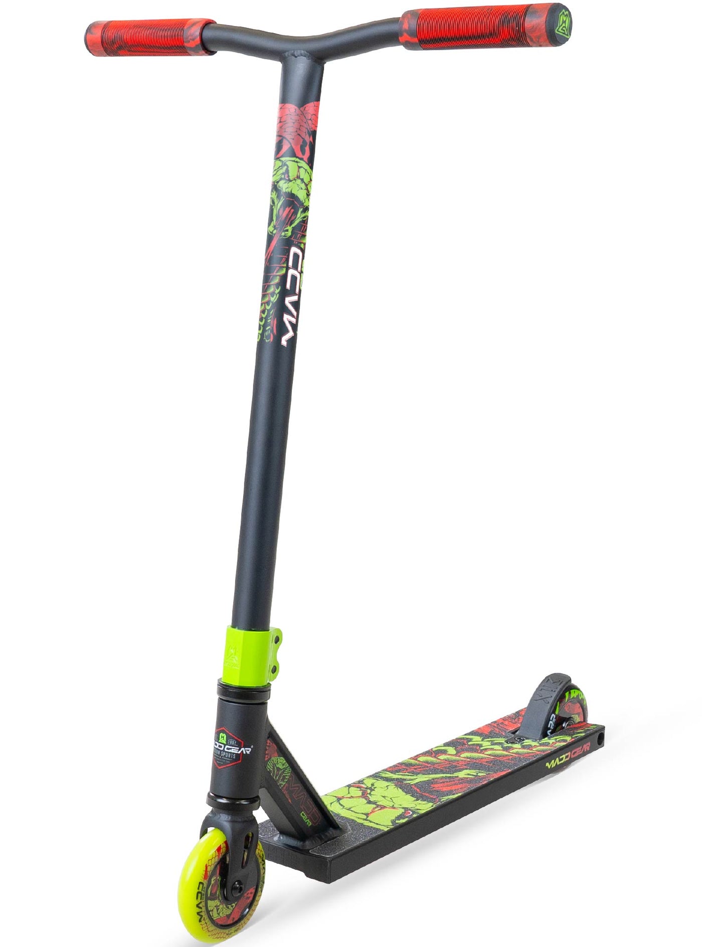 MG2 Obsidian Pro Scooter - Venom with sturdy steel handlebar and durable wheels, ideal for skatepark stunts. Designed for kids 5+ and 220 lbs max.