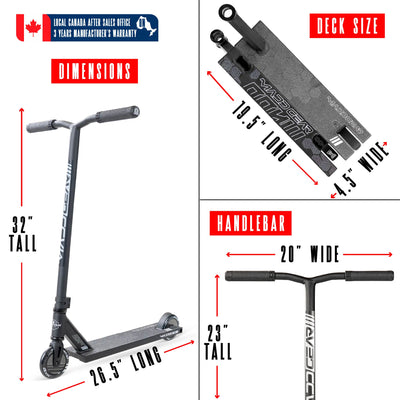 MG3 Zen Pro Scooter – Black Black with a handlebar, aluminum deck, and 110mm wheels, ideal for kids 8+ for skatepark stunts.
