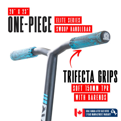 MG3 Zen Pro Scooter - Black Blue with a sleek design, featuring a durable aluminum deck and sturdy steel handlebar, ideal for skatepark stunts.