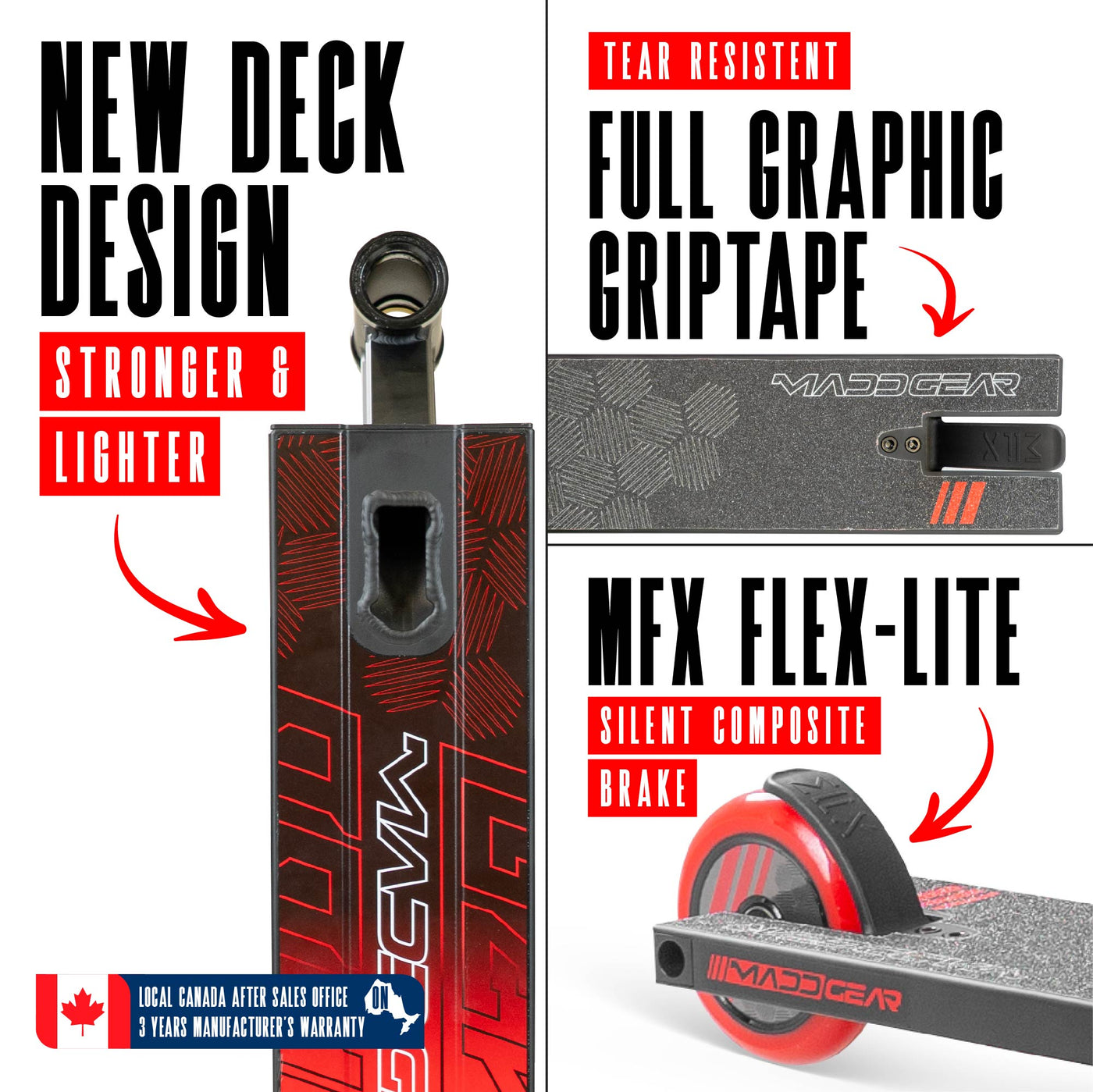 MG3 Zen Pro Scooter - Black Red, featuring a sturdy one-piece steel handlebar and 110mm composite wheels, ideal for skatepark stunts and tricks.