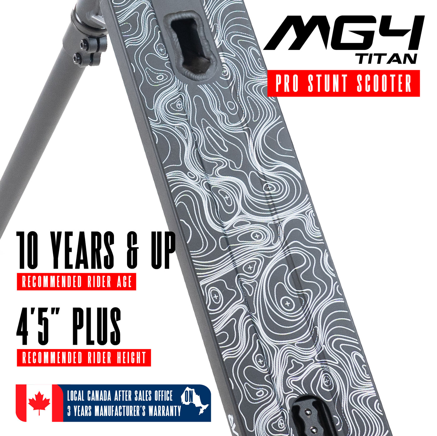MG4 Titan Pro Scooter - Black Black with handlebar, wide aluminum deck, and alloy core wheels, designed for beginner to intermediate riders aged 10 and up.