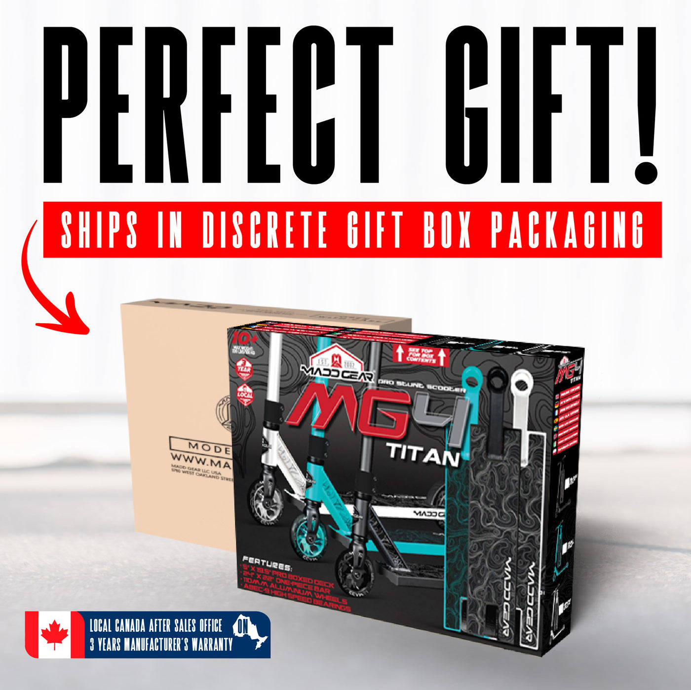 MG4 Titan Pro Scooter with a handlebar, aluminum deck, and alloy core wheels, designed for beginner to intermediate riders seeking performance and style.