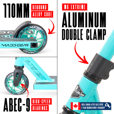 Madd Gear MG4 Titan Pro Scooter - Teal Black with wide aluminum deck, black wheels, and tall handlebars, designed for beginner to intermediate riders.