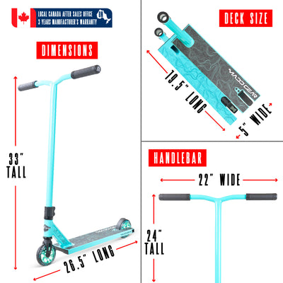 Madd Gear MG4 Titan Pro Scooter - Teal Black, featuring a wide aluminum deck, tall handlebar, and alloy core wheels, ideal for beginner to intermediate riders.