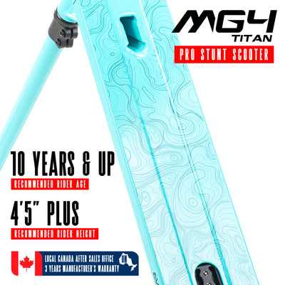 Madd Gear MG4 Titan Pro Scooter - Teal Black with a wide aluminum deck, tall handlebar, and high-rebound wheels, ideal for beginner to intermediate riders.
