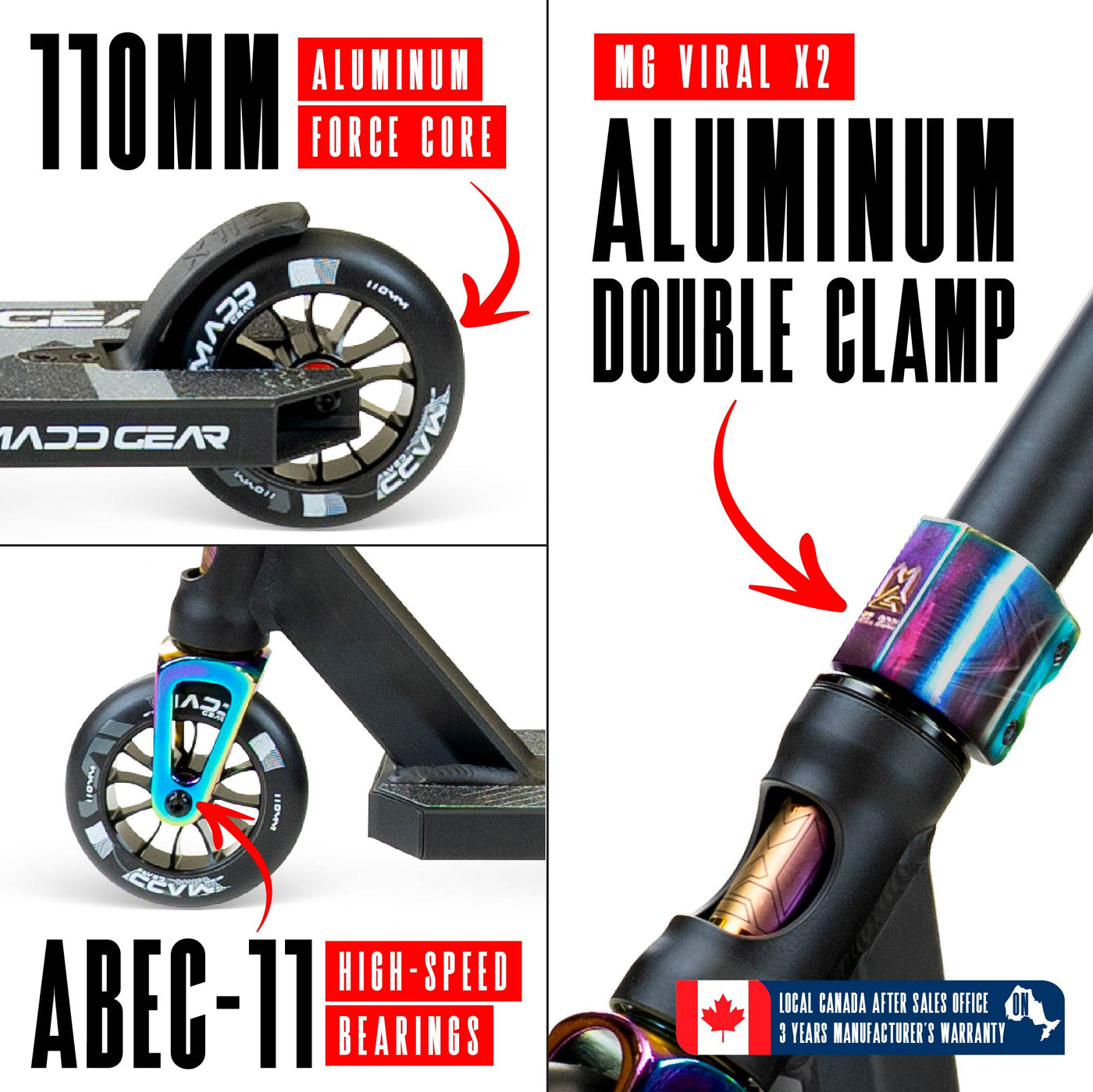 MG5 Axion Pro Scooter - Black Neochrome, features a sleek design with a durable aluminum deck and strong steel handlebar, ideal for skatepark stunts.