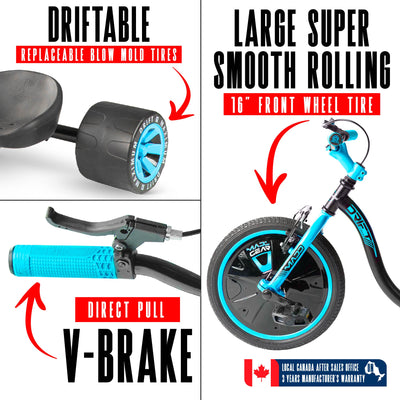 Madd Gear Drift Trike Huffy Green Machine Drifter Tricycle Kids Children Girls Boys Mad Brakes BMX Big Wheel Black Blue
