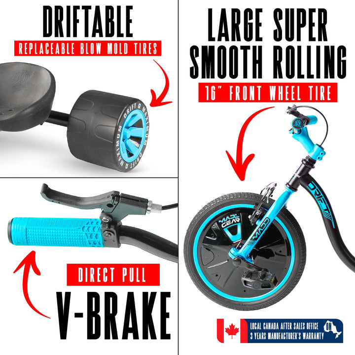 Drift Trike for Kids Ages 5+ with Adjustable Seat and Big