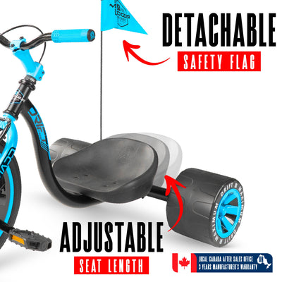 Madd Gear Drift Trike Huffy Green Machine Drifter Tricycle Kids Children Girls Boys Black Blue Mad big wheel adjustable seat safety flag