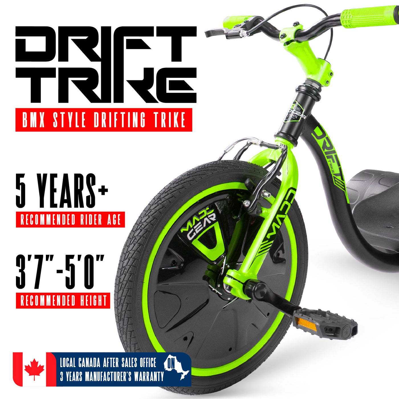 Madd Gear Drift Trike Huffy Green Machine Drifter Tricycle Kids Children Girls Boys Black Green 5 Years Gift Three Wheel