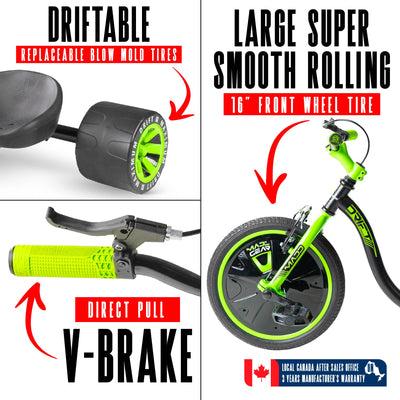 Madd Gear Drift Trike Huffy Green Machine Drifter Tricycle Kids Children Girls Boys Mad Brakes BMX Big Wheel Black Green