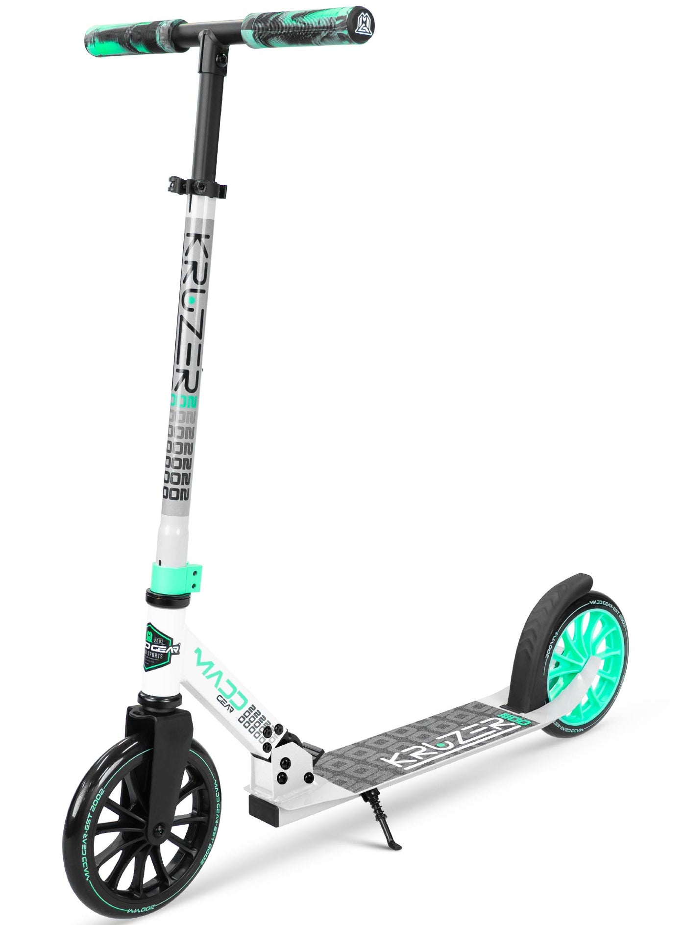 MG Kruzer 200 Folding Commuter Scooter in White Gray Teal – Stylish design, perfect for urban commuting and leisure rides