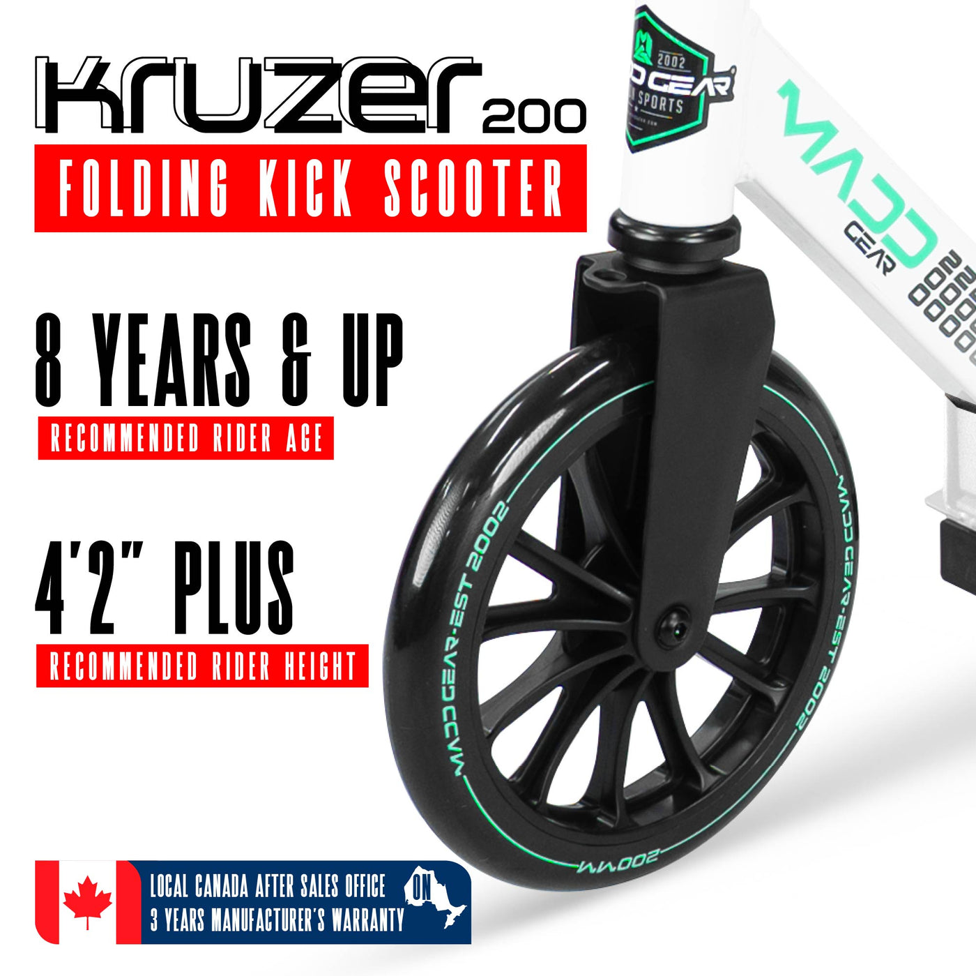Madd Gear Razor Kruzer 200 Folding Adjustable Commuter Scooter Teens Adults Teal 200mm A5 Lux Aluminum