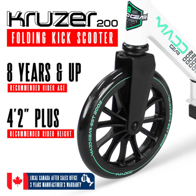Madd Gear Razor Kruzer 200 Folding Adjustable Commuter Scooter Teens Adults Teal 200mm A5 Lux Aluminum