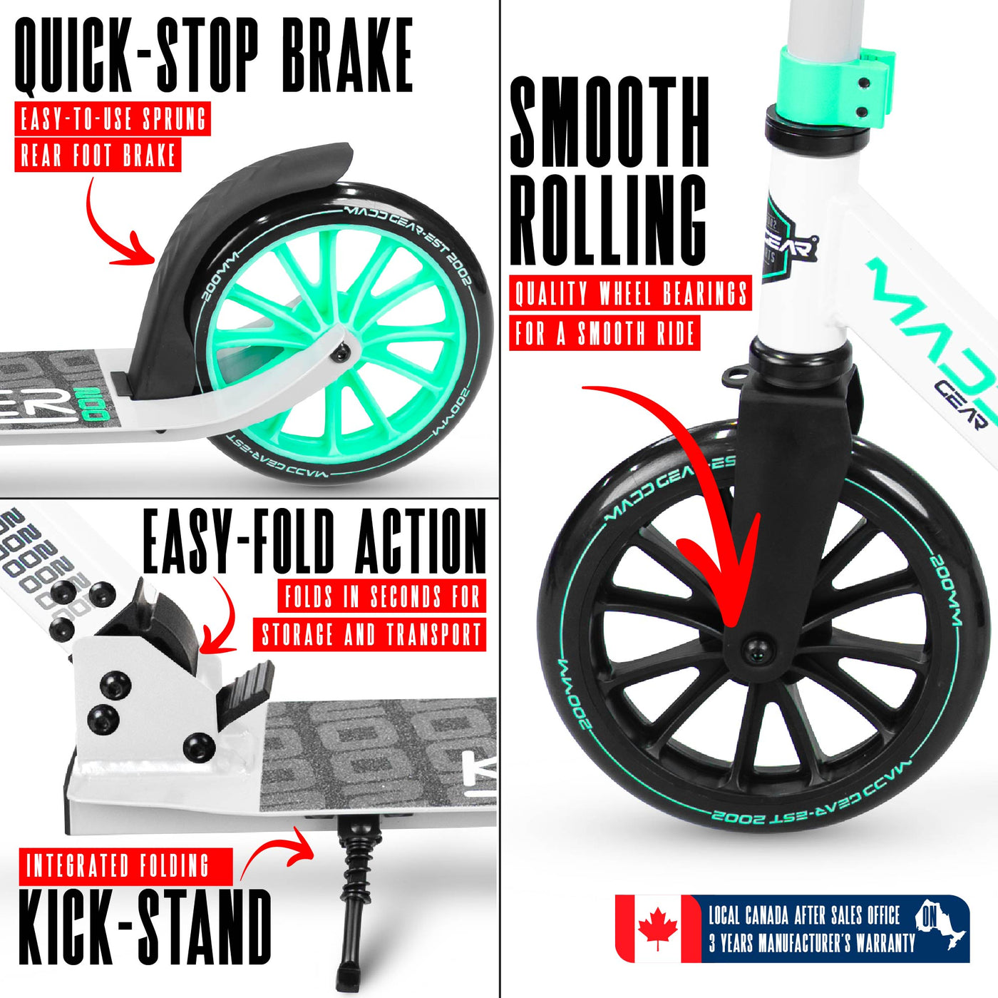 MG Kruzer 200 Folding Scooter. Cruise with ease with smooth bearings and quick stop brake.