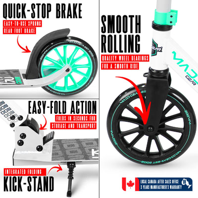 MG Kruzer 200 Folding Scooter. Cruise with ease with smooth bearings and quick stop brake.