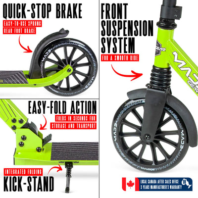 MG Madd Gear Metro Cruise 250 Folding Scooter. Cruise with ease with smooth bearings and quick stop brake.