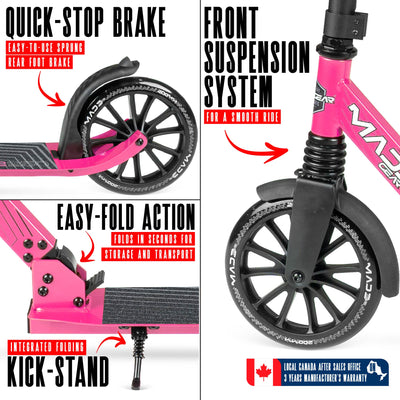 MG Madd Gear Metro Cruise 250 Folding Scooter. Cruise with ease with smooth bearings and quick stop brake.