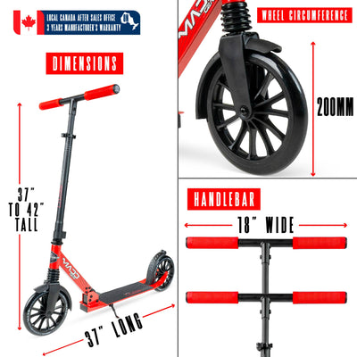 Madd Gear Metro Cruise 250 Red Black 200mm Wheel Scooter. Ultra smooth rolling and compact folding action. Adjustable height for riders of all heights.