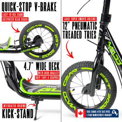 Madd Gear Dirt Scooter Metro Glide 300 Black Green Adults Teens Kids Commuter Flashback Renegade Large Air Filled Tires Kickstand