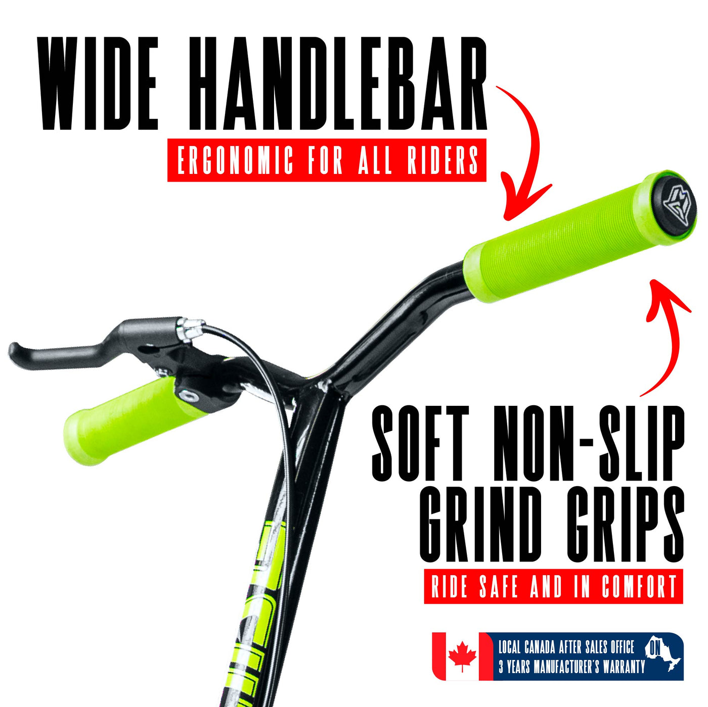 Madd Gear Metro Glide 300 Renegade Commuter Scooter Black Green Front Handlebar Grips