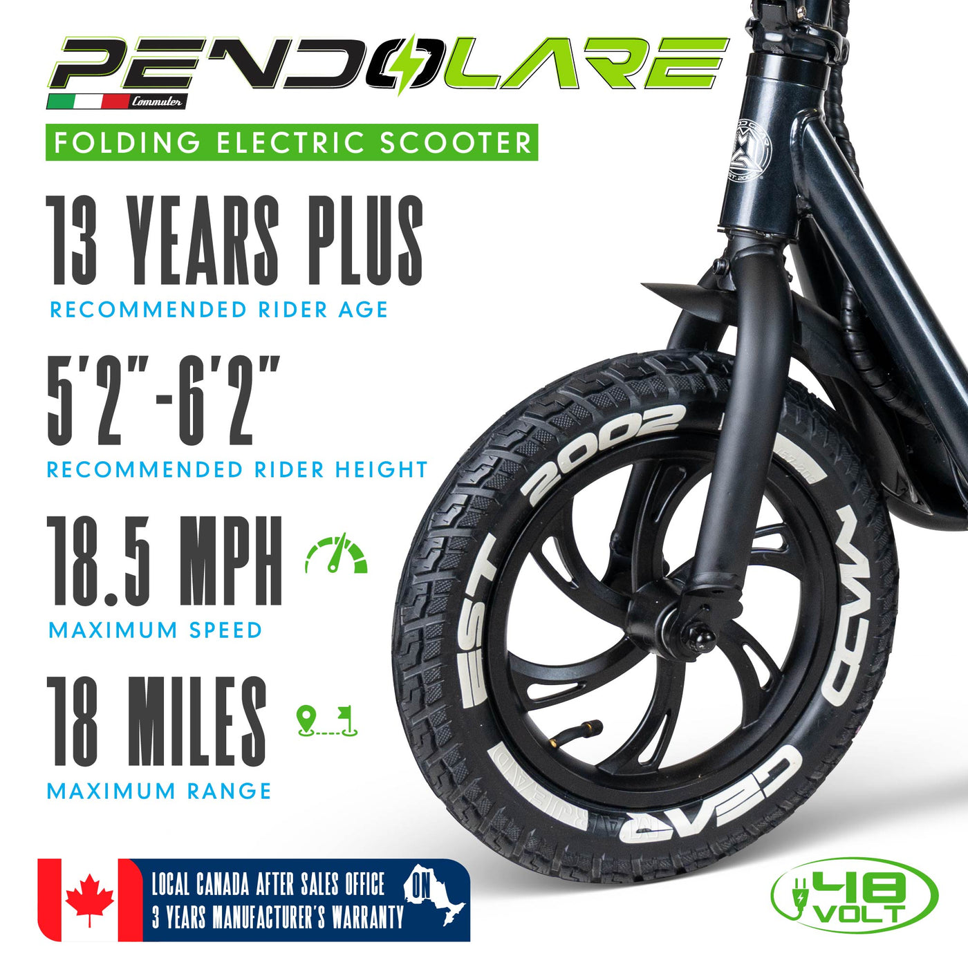 Madd Gear MG Pendolare 300 Electric Scooter Black Teens Adults 18.5mph Speed 18 Miles Range