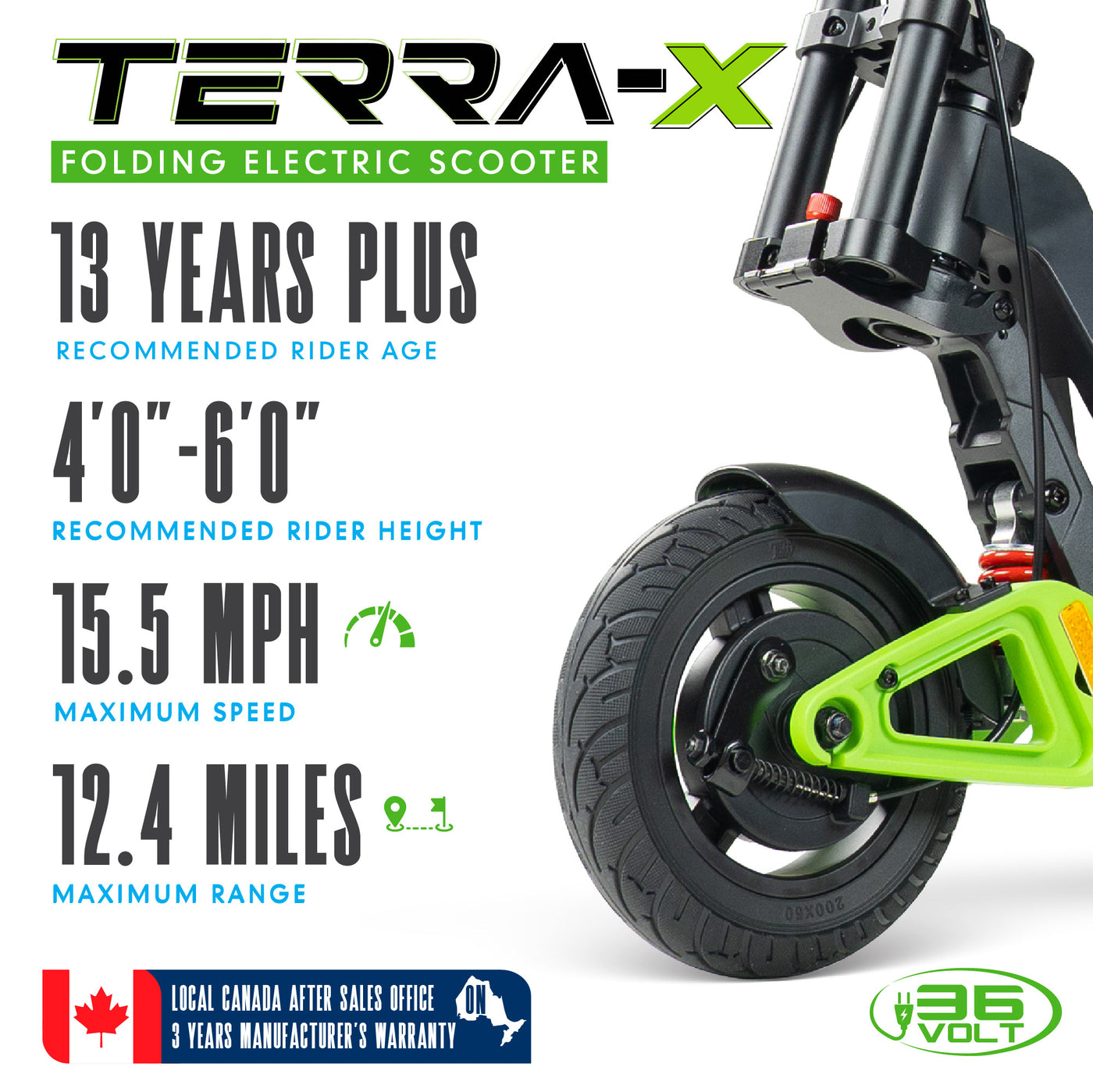 MG Madd Gear Terra-X Electric Commuter Folding Scooter Black Green
