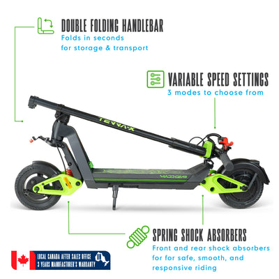 MGP Madgear Madd Gear Terra-X Commuter Electric Scooter Adults Teens All Terrain Foldable Dual Suspension Black Green