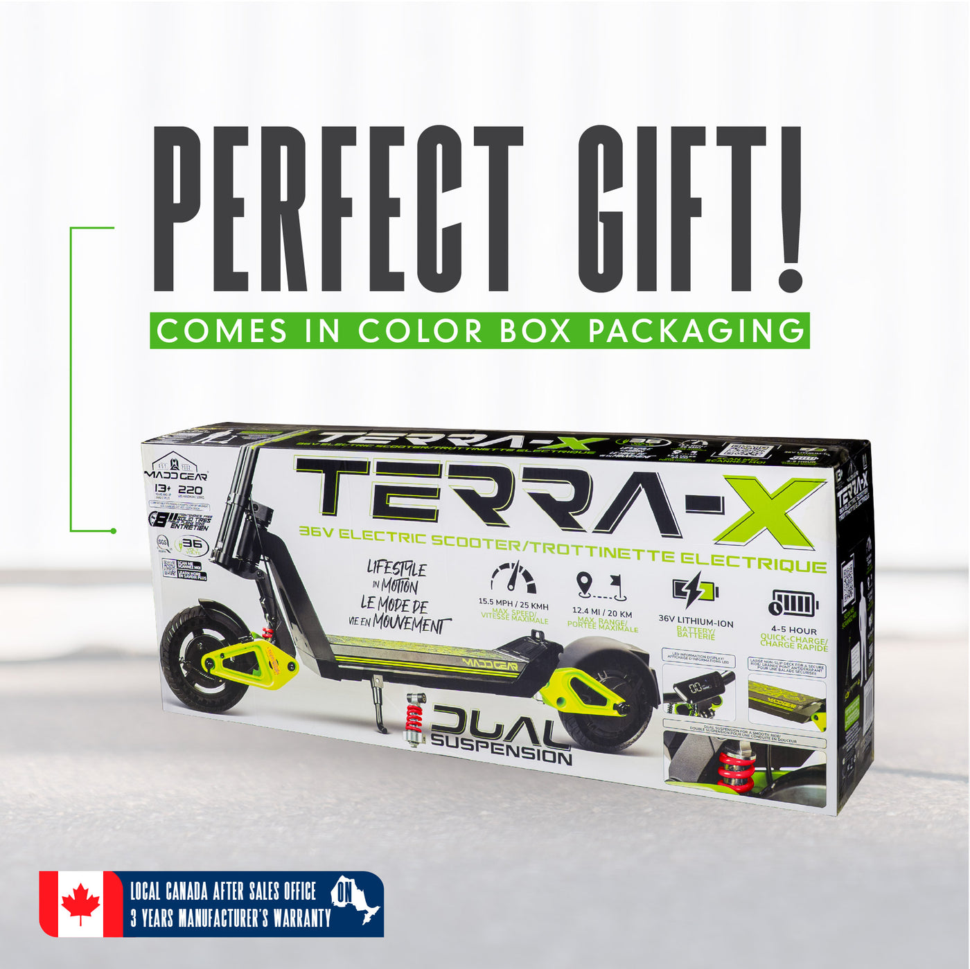 Madd Gear Terra-X Electric Commuter Scooter Black Green Boys Girls Adults Teens Perfect Gift