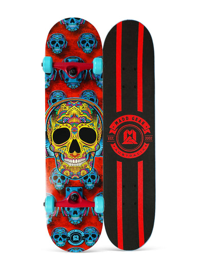 Madd Gear complete skateboard kids sugar skull red